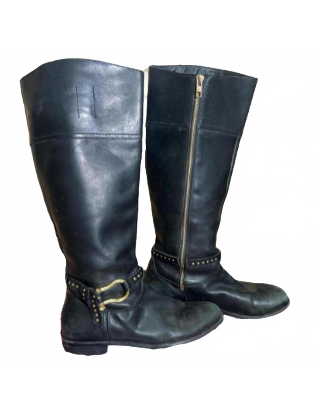 Sperry Top Sider Black Leather Equestrian Boots Gold Studded Harness Women 8.5 M